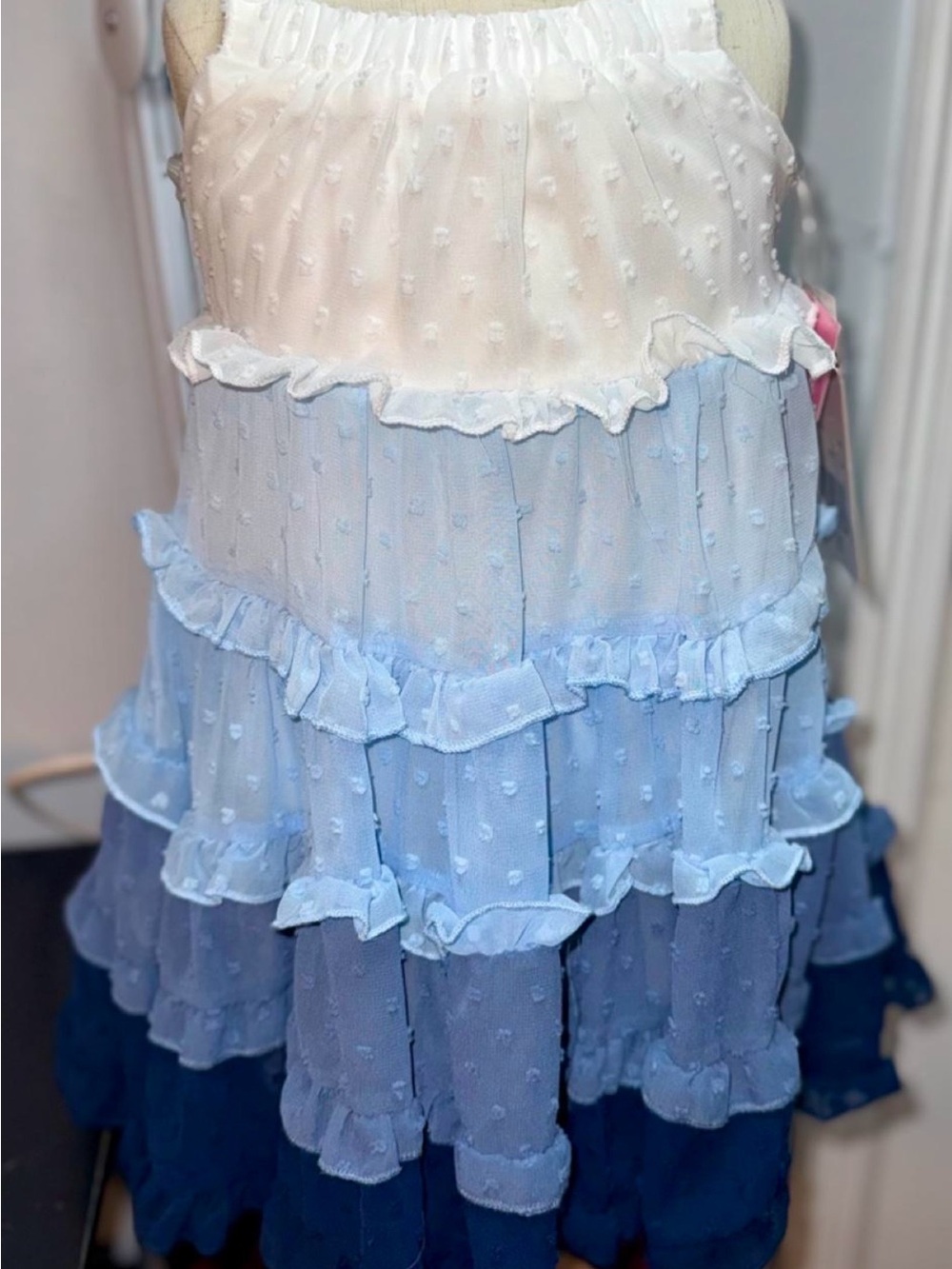 Rare Editions Girls Ombre Ruffle Dress - White and Blue